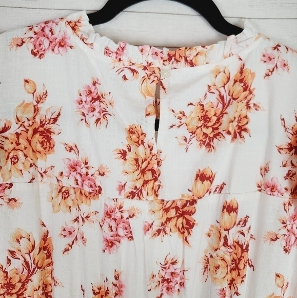 LOFT FLORAL SMOCKED RUFFLE FLARE DRESS, SZ MEDIUM - Picture 13 of 15